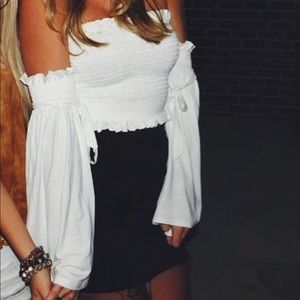 Off the shoulder, long sleeve top